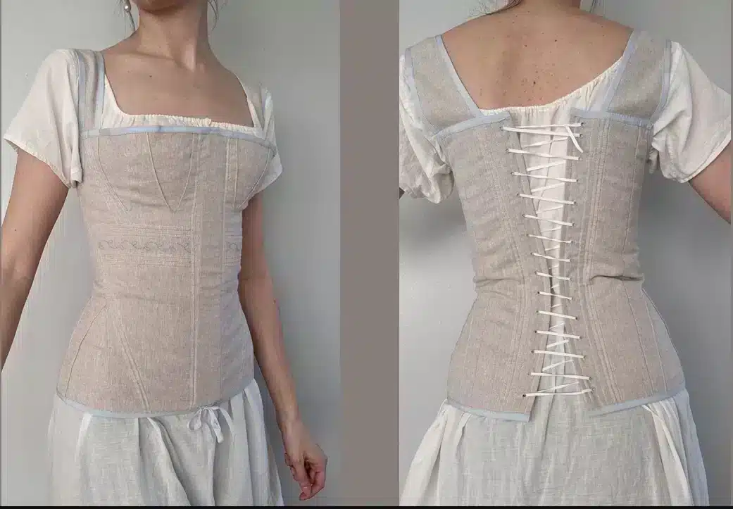 18th Century Front and Back Laced Pattern Cotton Corset Stays