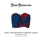 Early 1900s Roosevelt Smoking Jacket Sewing Pattern | Past Patterns 1487 Early 1900s Roosevelt Smoking Jacket Sewing Pattern colorized cover artwork showing a men’s Edwardian-era lounging jacket with contrasting collar, cuffs, and pocket flaps, styled in rich period fabrics and classic turn-of-the-century tailoring.