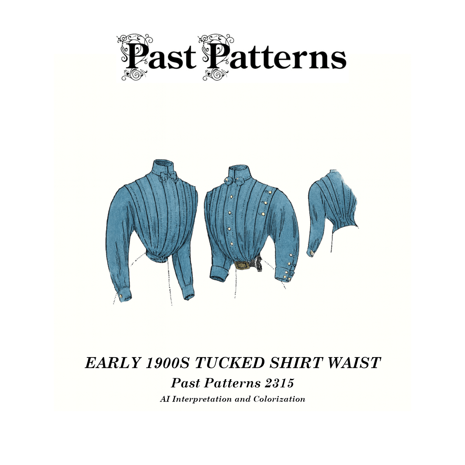 Early 1900s Tucked Shirt Waist Sewing Pattern cover showing tucked blouse with long and short sleeve options for bust 32