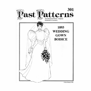 Early 1890s Wedding Gown Bodice Sewing Pattern cover from Past Patterns 0301 showing 1893 bride in puffed sleeves and floor-length skirt
