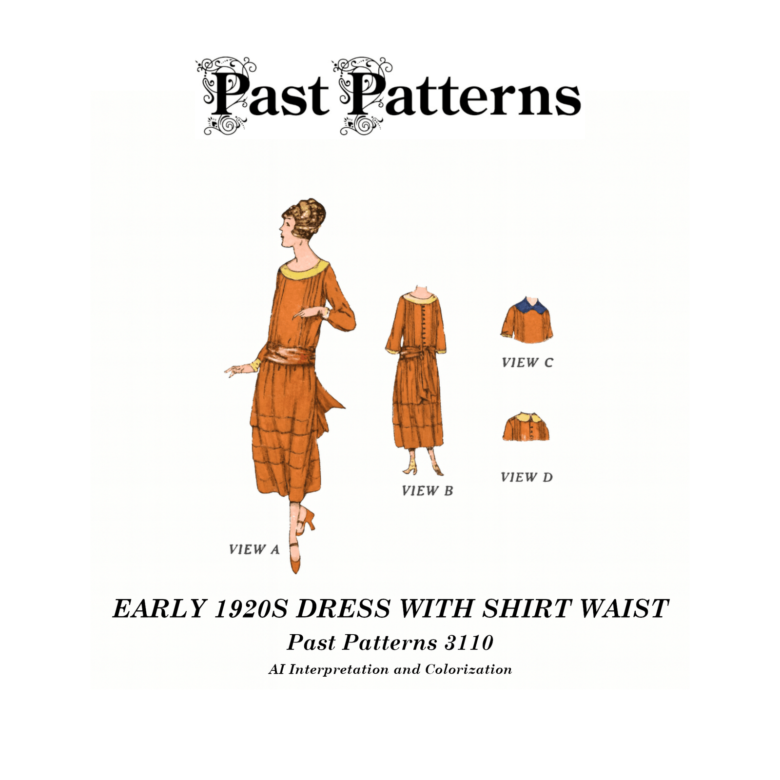 Early 1920s Dress with Shirt Waist Sewing Pattern – Butterick 3110 cover art