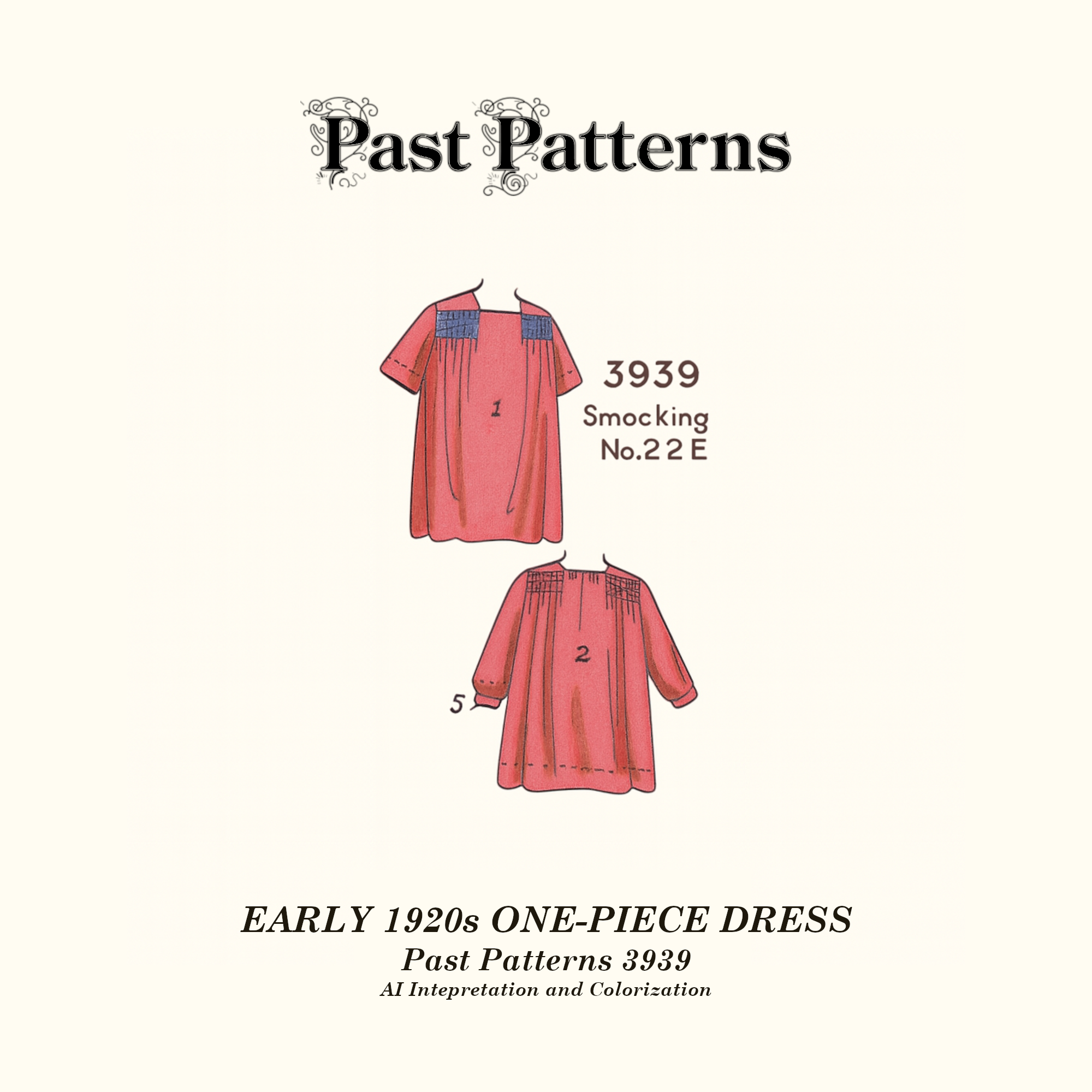 Colorized line art of Early 1920s One-Piece Dress Sewing Pattern for Age 6, based on the original black and white Ladies’ Home Journal cover.