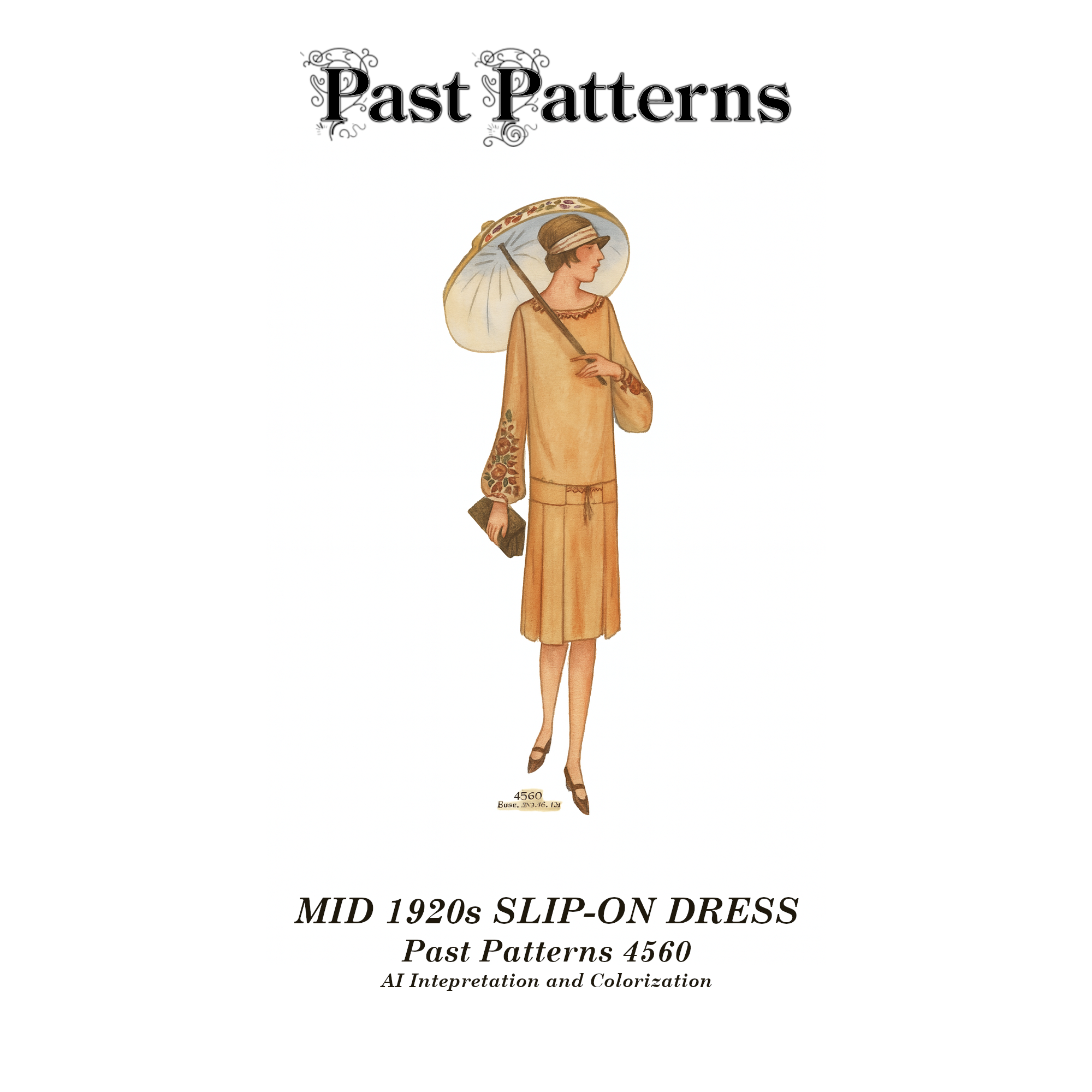Mid 1920s McCall Slip-On Dress Sewing Pattern – Past Patterns 4560 – original McCall artwork in color.