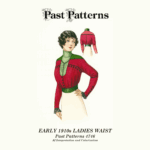 Early 1910s Ladies Waist Sewing Pattern | Past Patterns 4746 Colorized line art of Early 1910s Ladies Waist Sewing Pattern, Pictorial Review 1913 design with front-closing blouse, long or short sleeve options, historically accurate reproduction.