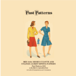 Mid 1940s Misses Culotte and Unlined Jacket Sewing Pattern set | Past Patterns 5413 Colorized illustration of Mid 1940s Misses Culotte and Unlined Jacket Sewing Pattern set, Du Barry 5413. One version features yellow jacket with red culottes and bishop sleeves, the other features blue short-sleeved jacket with matching culottes, both styled in authentic 1940s fashion.