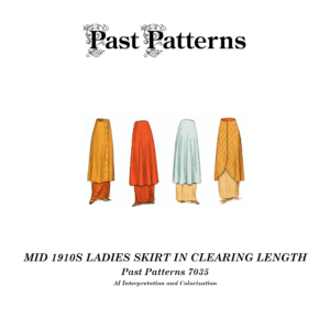 Mid 1910s Ladies Skirt in Clearing Length Sewing Pattern Butterick 7035 showing four skirt variations with raised waistline tunic design