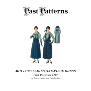 Mid 1910s Ladies One-Piece Dress Sewing Pattern – Past Patterns 7417 Pictorial Review WWI era dress with box-plaits and large collar