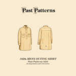 1920s Mens Outing Shirt Sewing Pattern | Past Patterns 8225 AI-generated colorized line art of the original 1920s Mens Outing Shirt Sewing Pattern 8225 cover, showing Jazz Age men’s shirt with collar, cuffs, and patch pockets.