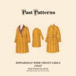 1910s Wide Front Girls Coat Sewing Pattern | Past Patterns 9133 AI colorized artwork of the Past Patterns 9133 – 1910s Wide Front Girls Coat Sewing Pattern. Illustration shows a young girl in a wide-front coat with a belted waist, two-seam sleeves, and front panels that can be worn closed to the neck or rolled open, faithfully restored from the original New Idea Pattern Company cover.
