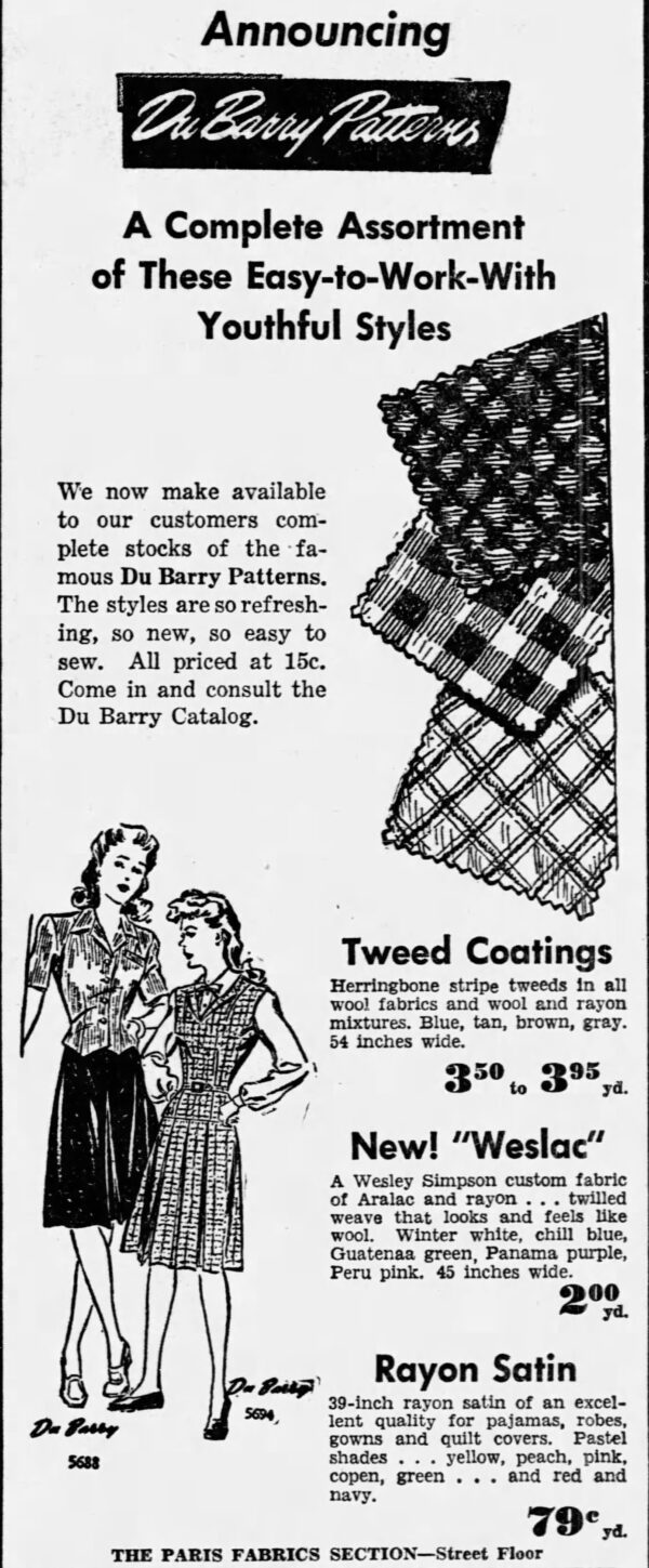 Advertisement for Du Barry Pattern 5688 from Nov 1943