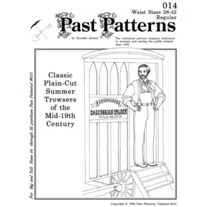 Mid-19th Century Men's Summer Trousers Downloads showing printable pattern pieces and digital construction guide for authentic Civil War era trousers Waist Sizes 28"-42"