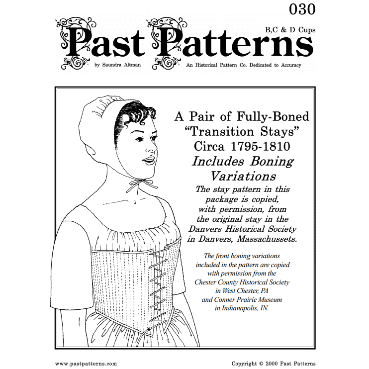 1790s Front Closing Gown Sewing Pattern bust sizes 32-48 Past Patterns  original | 0031 | Past Patterns