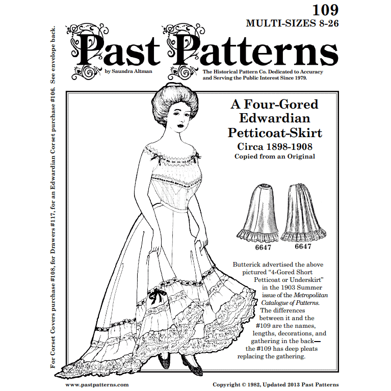 Early 1900s Petticoat Sewing Waist Sizes 24-40 Pattern Past Patterns  Original Four-Gored, 0109
