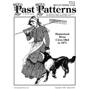 1860s Homestead Dress Downloads showing Civil War era princess seam design with long shoulder line, PDF sewing pattern by Past Patterns