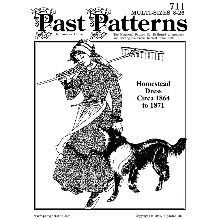 1860s Homestead Dress Downloads showing Civil War era princess seam design with long shoulder line, PDF sewing pattern by Past Patterns