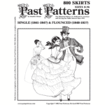1840s Skirt Downloads | Past Patterns 0800 Past Patterns 0800, 1840s Skirt Downloads cover art, digital PDF sewing pattern with single and flounced skirt variations, sized 08–26, mid-19th century style.