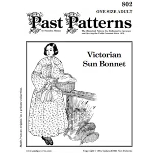 Victorian Sunbonnet Sewing Pattern from Past Patterns 0802 – 19th century bonnet with two historical views, black cotton sateen example
