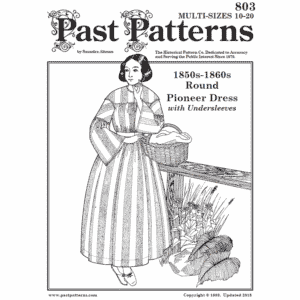 1850s Round Dress Downloads by Past Patterns showing printable mid-century work dress with undersleeves and full gathered skirt
