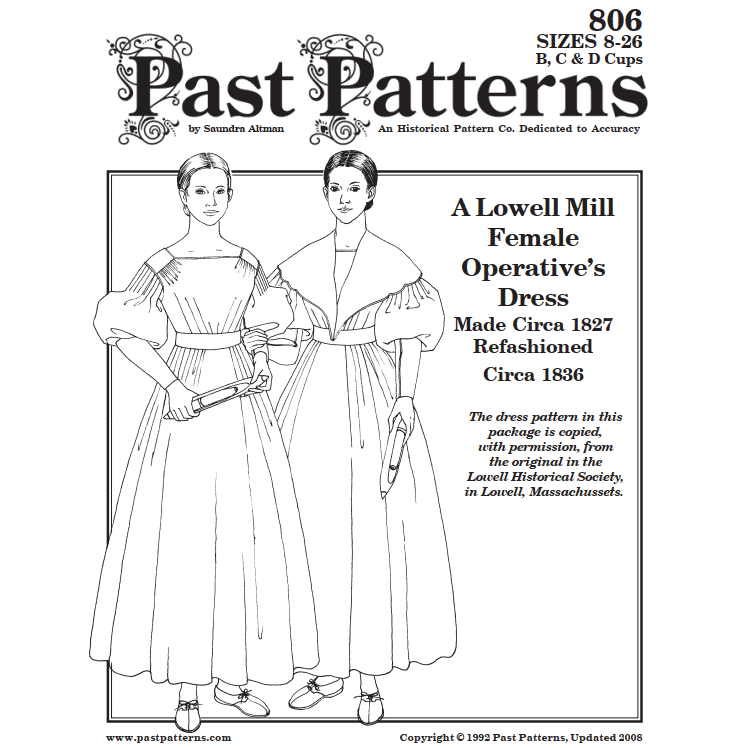 1790s Front Closing Gown Sewing Pattern bust sizes 32-48 Past Patterns  original | 0031 | Past Patterns
