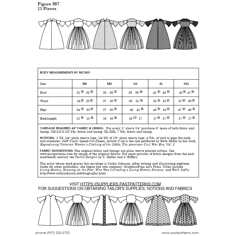 1790s Front Closing Gown Sewing Pattern bust sizes 32-48 Past Patterns  original | 0031 | Past Patterns