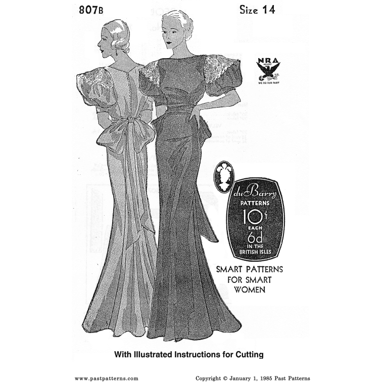 1930s Floor Length Evening Gown Sewing Pattern Bust 32 B32 Du