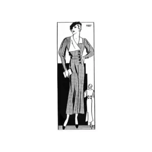 Mid 1930s Flap Collar Dress Coat Sewing Pattern showing asymmetrical collar and 1933 Anne Adams design in buttoned coat style