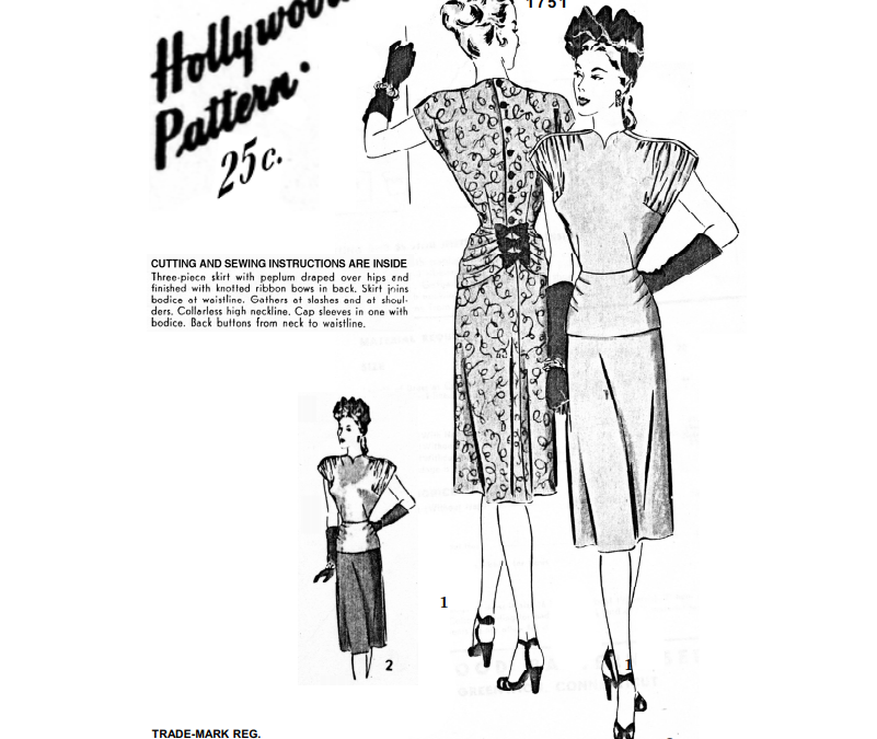 Late 1940s Dress with Gathered Cap Sleeves Sewing Pattern | Past Patterns 1751