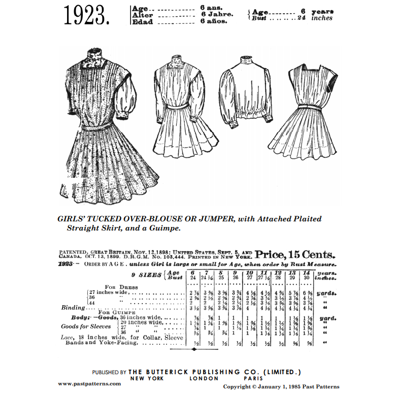 Edwardian Girls Tucked Over-Blouse Sewing Pattern For 6 Year Old ...