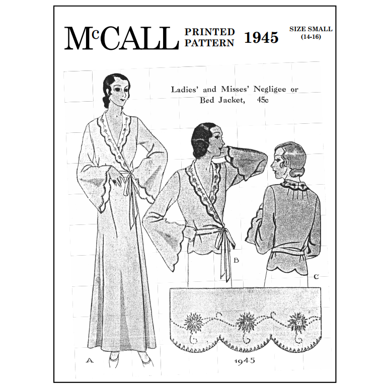 Early 1930s Negligee Sewing Pattern Bust Sizes 32-34 McCall Pattern Co  Reproduction, 1945