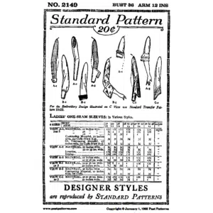Black and white reproduction of the original cover for the Mid 1920s One-Seam Sleeves Downloads, preserving authentic 1920s artwork and style.