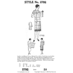 Late 1920s Dress with Kimono Sleeves Downloads black and white reproduction of original 1926 pattern cover showing drop shoulders, scalloped waist seam, and inverted plaits, Past Patterns 2792.