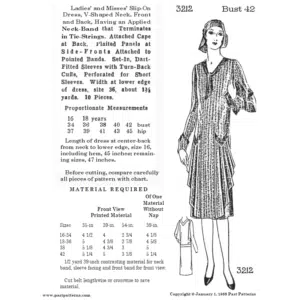 Mid 1920s Slip-On V-neck Dress Downloads cover, Past Patterns 3212—V-neck front and back, dropped waist, tie neck band; digital A0, A4, 8.5"x11" formats shown.