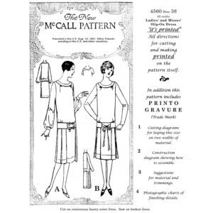 Mid 1920s McCall Slip-On Dress Downloads – Past Patterns 4560 – original McCall envelope artwork reproduction.