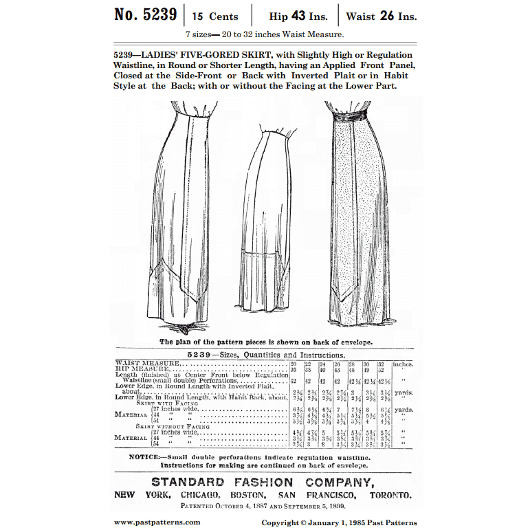Five Gored Skirt Pattern | 5239 | Past Patterns