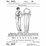 Early 1910s Hobble Dress Downloads black and white reproduction of original Pictorial Review sewing pattern cover showing high waist narrow skirt dress, Past Patterns 5433