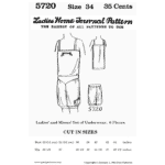 Late 1920s Ladies Underwear Downloads | Past Patterns 5720 Black and white reproduction of the original cover for Late 1920s Ladies Underwear Downloads showing the undervest and high-waisted panties set.