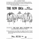 Edwardian Over-Blouse with Guimpe Downloads | Past Patterns 5731 Black and white reproduction of original 1908 cover art for Edwardian Over-Blouse with Guimpe Downloads Past Patterns 5731 showing square neckline and gathered waist design, Bust 32.