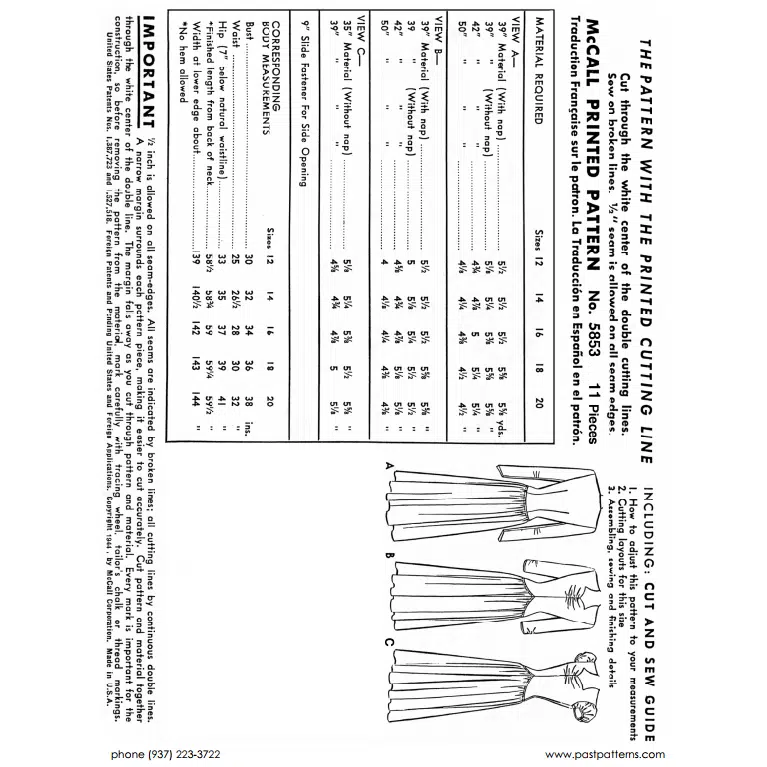 Pattern 5853 back cover