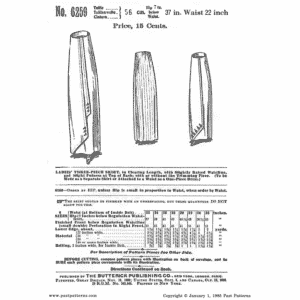 Black and white reproduction of the Early 1910s Three Piece Skirt Downloads, Past Patterns 6259, faithful to the original Butterick cover artwork.