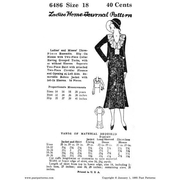Pattern 6486 front cover