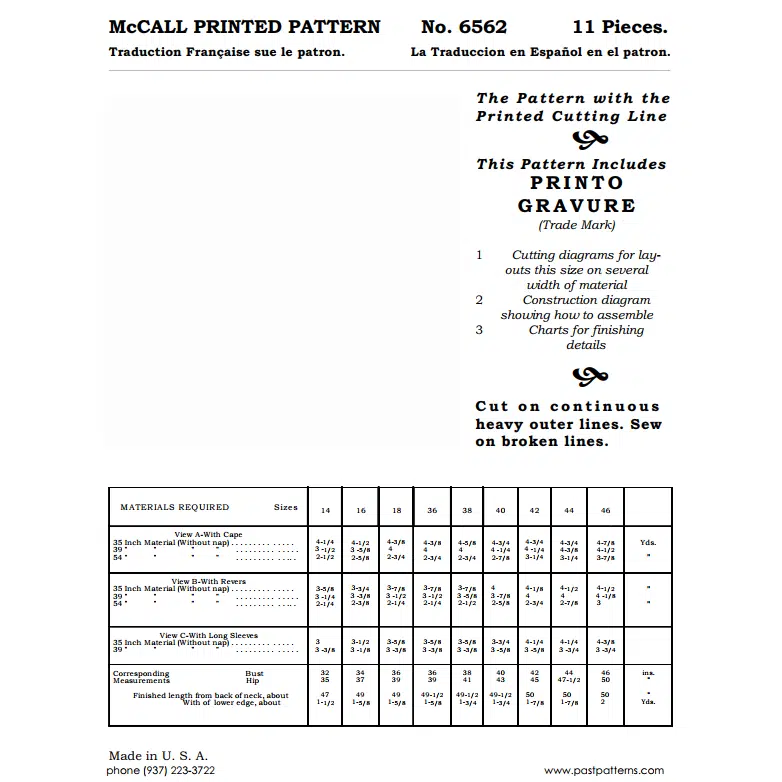 Pattern 6562 back cover