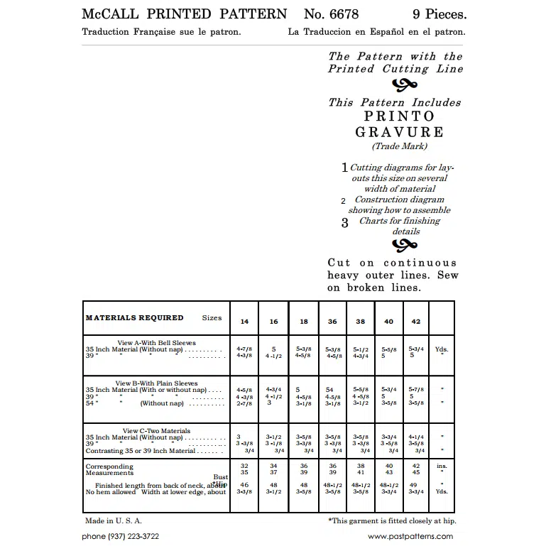 Pattern 6678 back cover