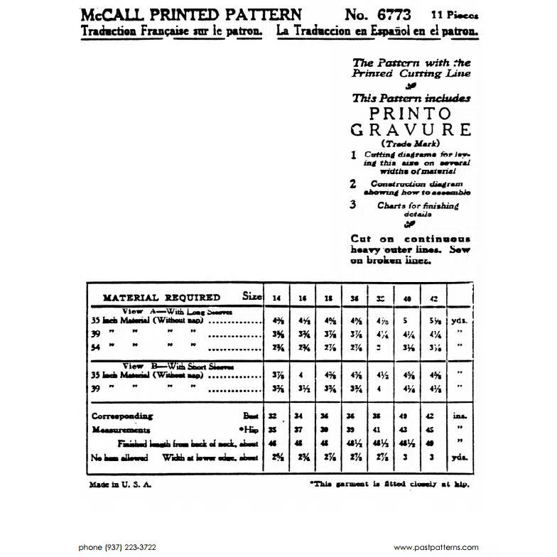 Pattern 6773 back cover
