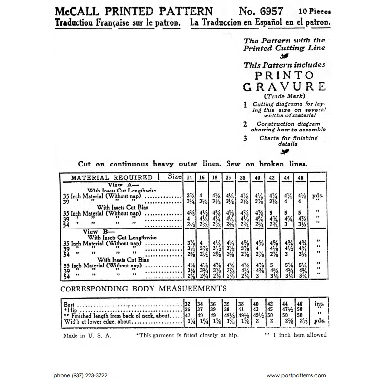 Pattern 6957 back cover