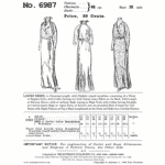 Mid 1910s Dress Downloads | Past Patterns 6987 Black and white reproduction of original Butterick artwork for mid 1910s dress downloads, showing raglan bodice, stand-away collar, and clearing-length skirt