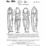 Mid 1910s Ladies Dress Downloads | Past Patterns 7074 Black and white reproduction of original 1914 Butterick envelope for Mid 1910s Ladies Dress Downloads, showing bustle-effect skirt and raglan-style waist.