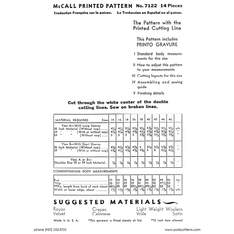 Pattern 7122 back cover