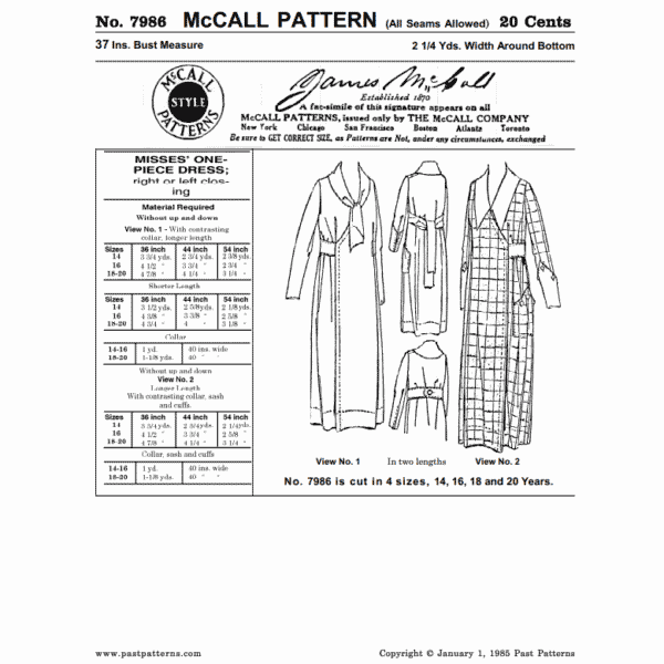 Pattern 7986 front cover