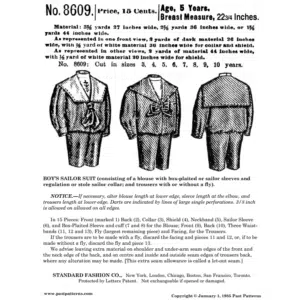 Edwardian Sailor Suit Downloads pattern showing boys blouse with sailor collar and matching trousers from Past Patterns 8609