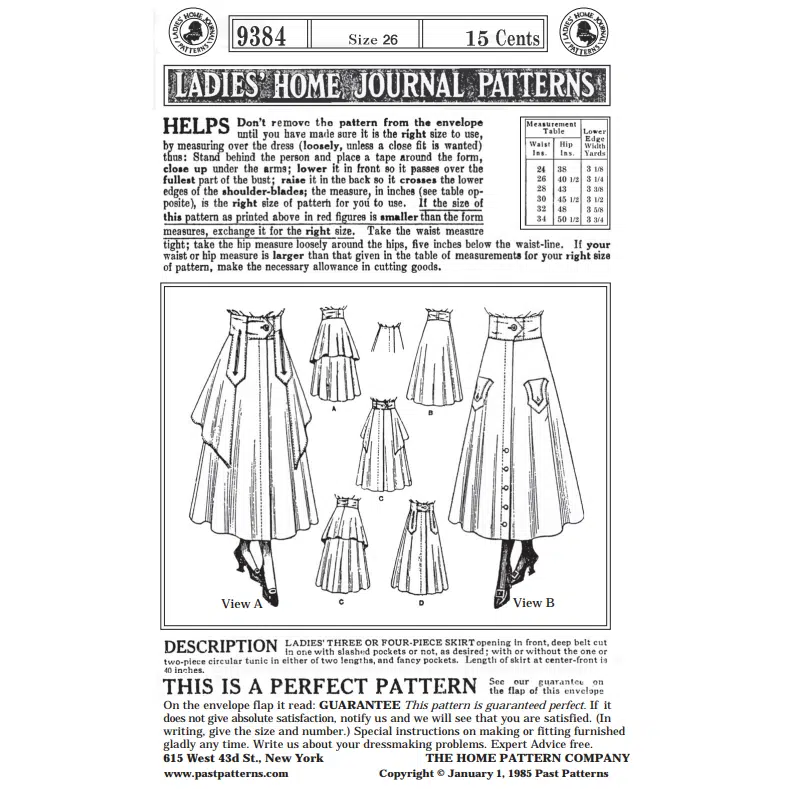 Black and white reproduction of the original Ladies’ Home Journal cover for Late 1910s Three or Four Piece Skirt Downloads | Past Patterns 9384.